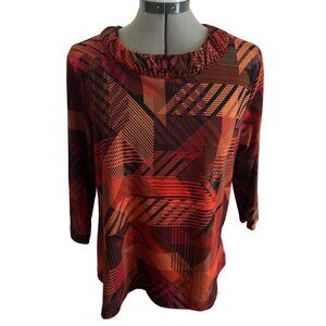 BonWorth Womens Geometric Print Top Orange & Black SP